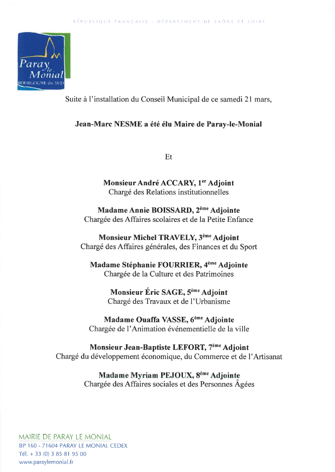 Le maire et les adjoints de PLM